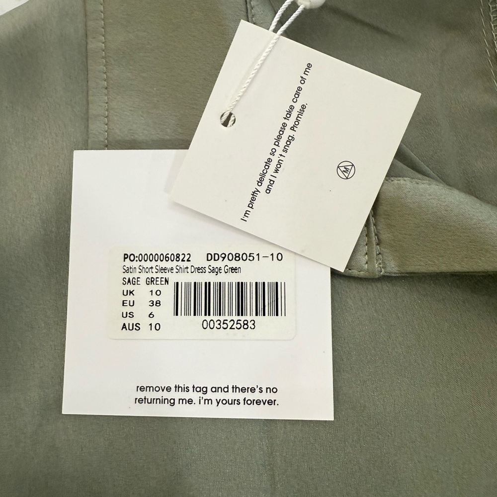 NWT Missguided Sage Green Satin Shirt Dress Short Sleeves Cuffed Midi Women's 6 - Picture 5 of 7